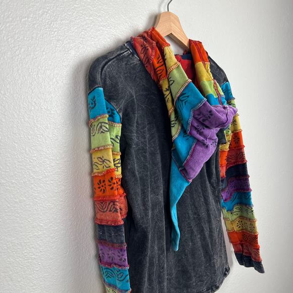 Shopoholic Fashion Women's Small Colorful Boho Y2K Patchwork Full Zip Hoodie - Picture 10 of 11